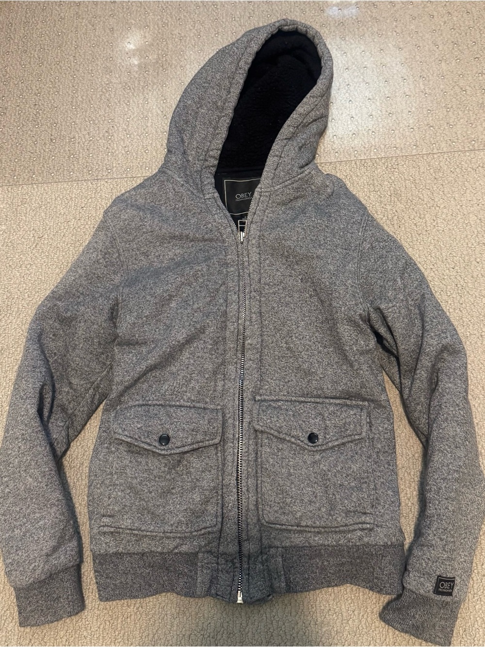 Obey Men's Heather Gray Hooded Zip Hoodie